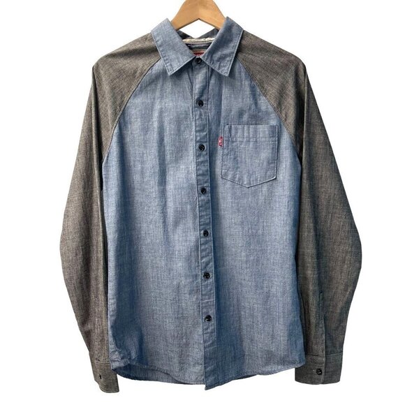 Levi's SMALL Modern Fit Cotton Colorblock Button Down Raglan Retro Work Shirt - Picture 1 of 5